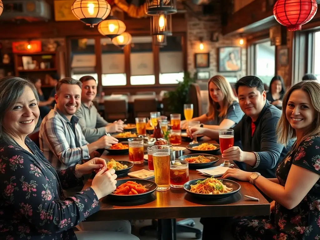 A team dining together at a local restaurant, enjoying a variety of dishes.